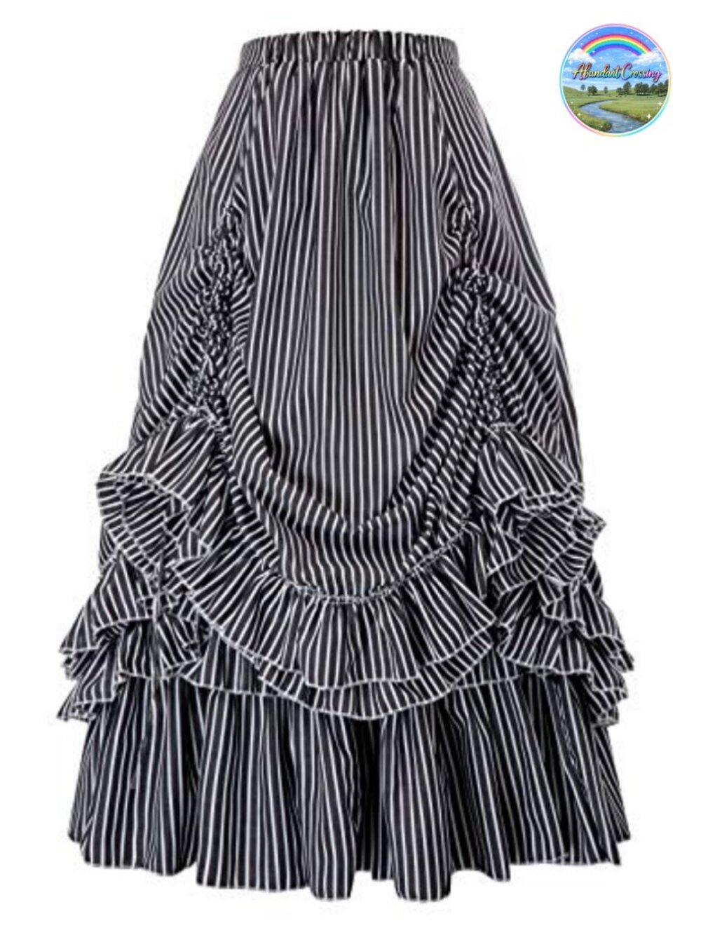 Victorian Gothic Striped Maxi Skirt, Ruffled High Waist, Steampunk